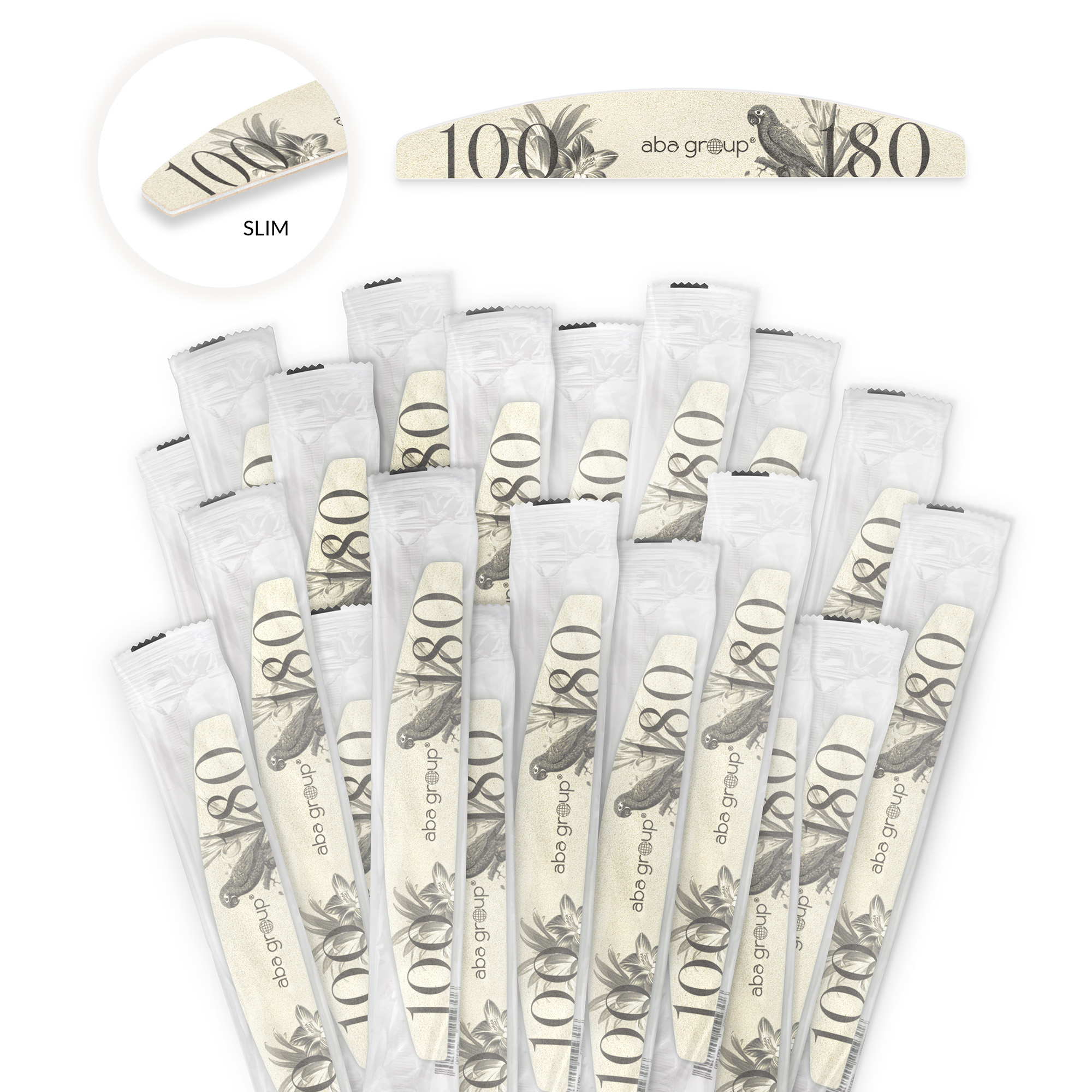 BEZPEČNÝ BALÍČEK 25 kusů Pilníků na nehty RETRO Aba Group PŮLMĚSÍC 100/180 SLIM