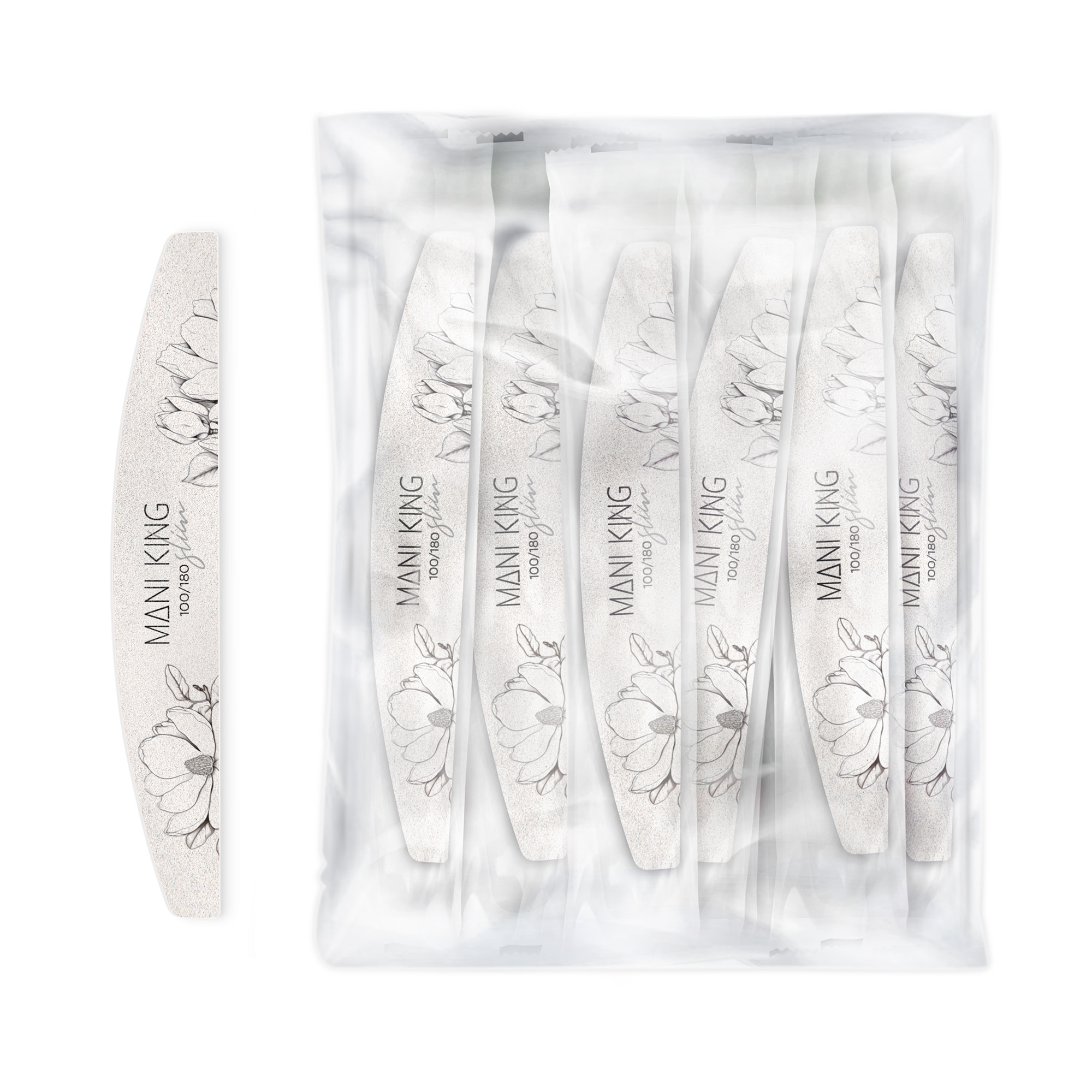 18787G25_MANI KING Mineralny Pilnik do paznokci FLORA PÓŁKSIĘŻYC 100×180 Slim BEZPIECZNY PAKIET – 25 szt