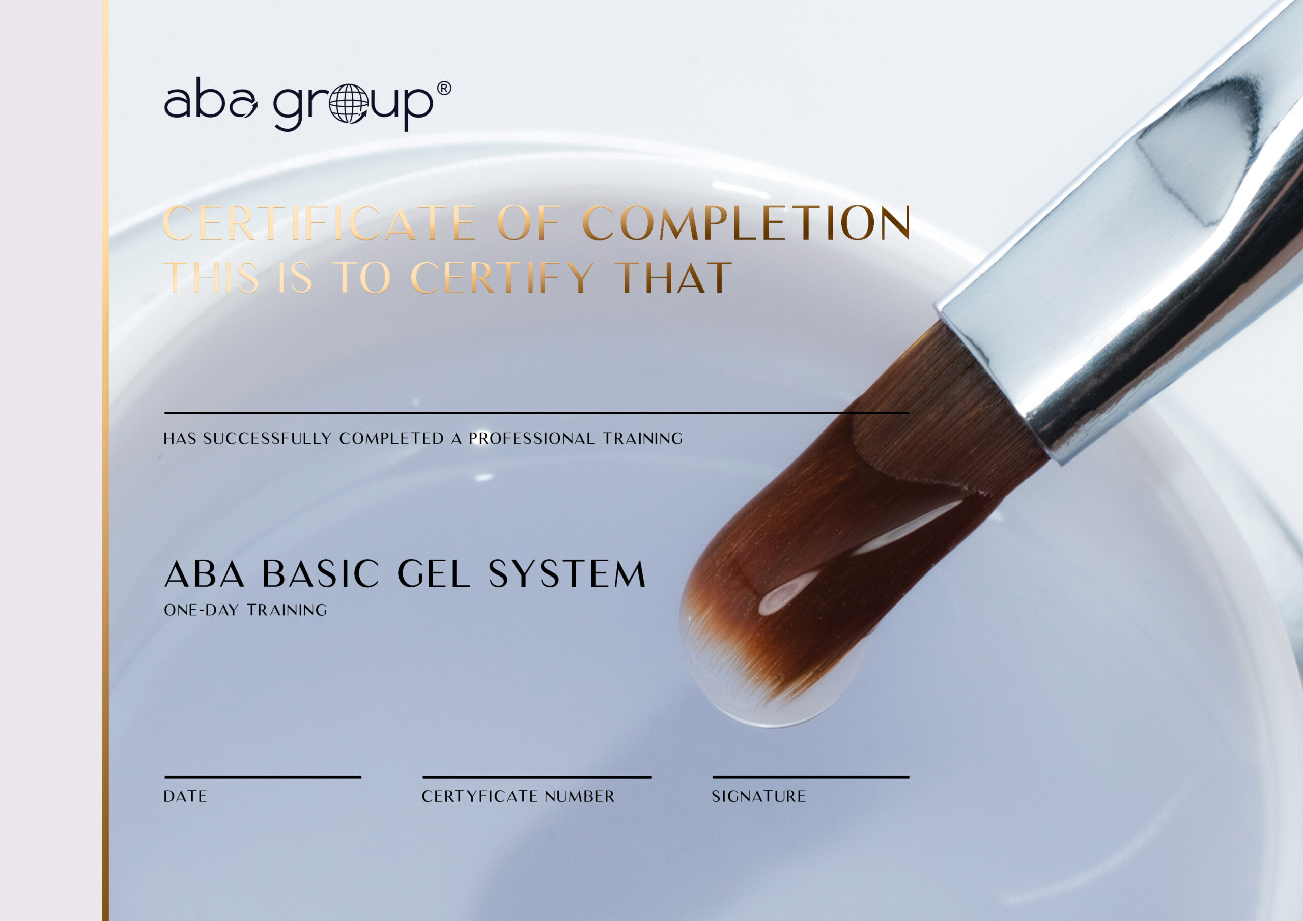 Certyfikat BASIC GEL SYSTEM – ONE DAY – dla Instruktorów Aba Group – NEW