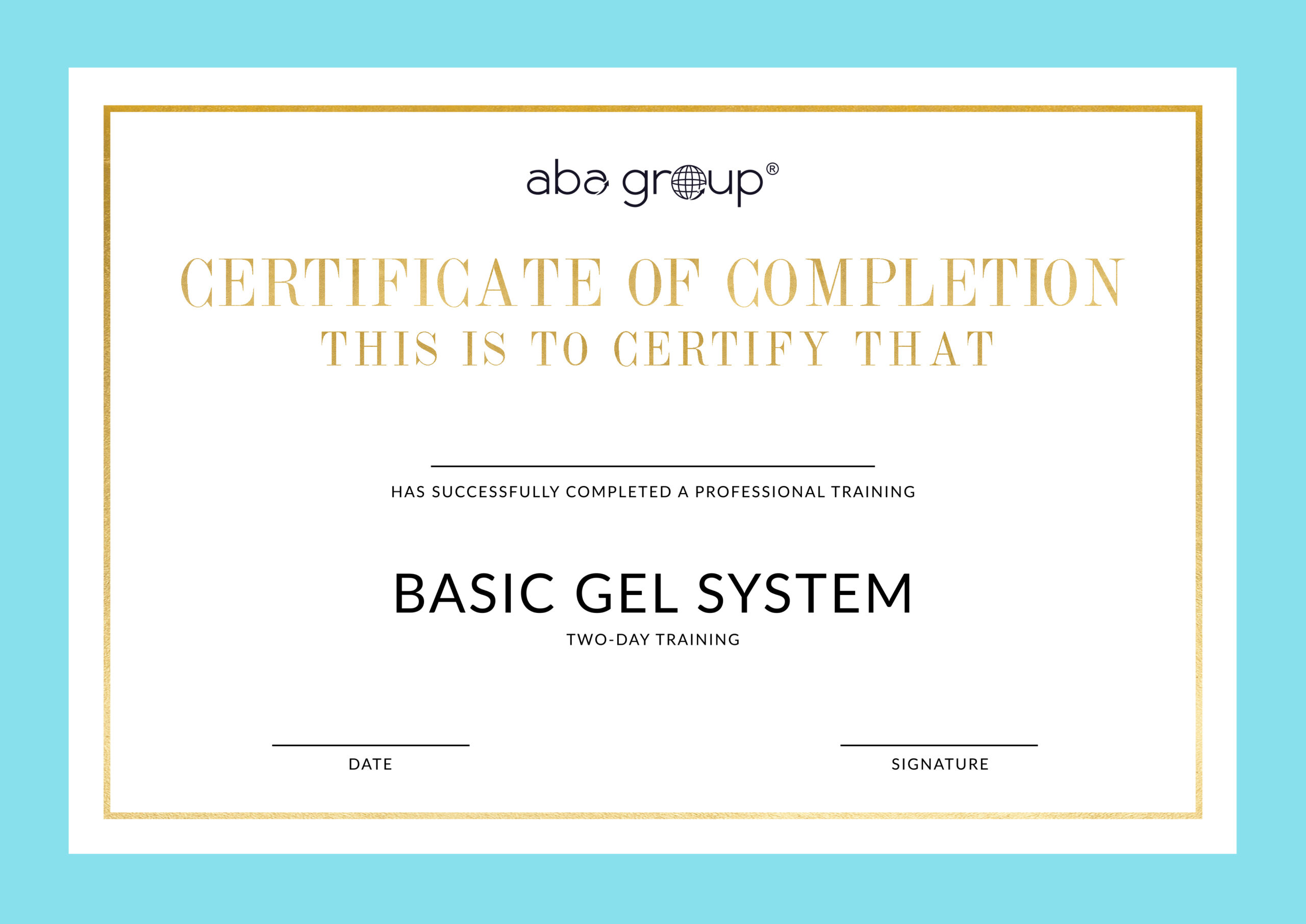 Certyfikat BASIC GEL SYSTEM – TWO DAY – dla Instruktorów Aba Group