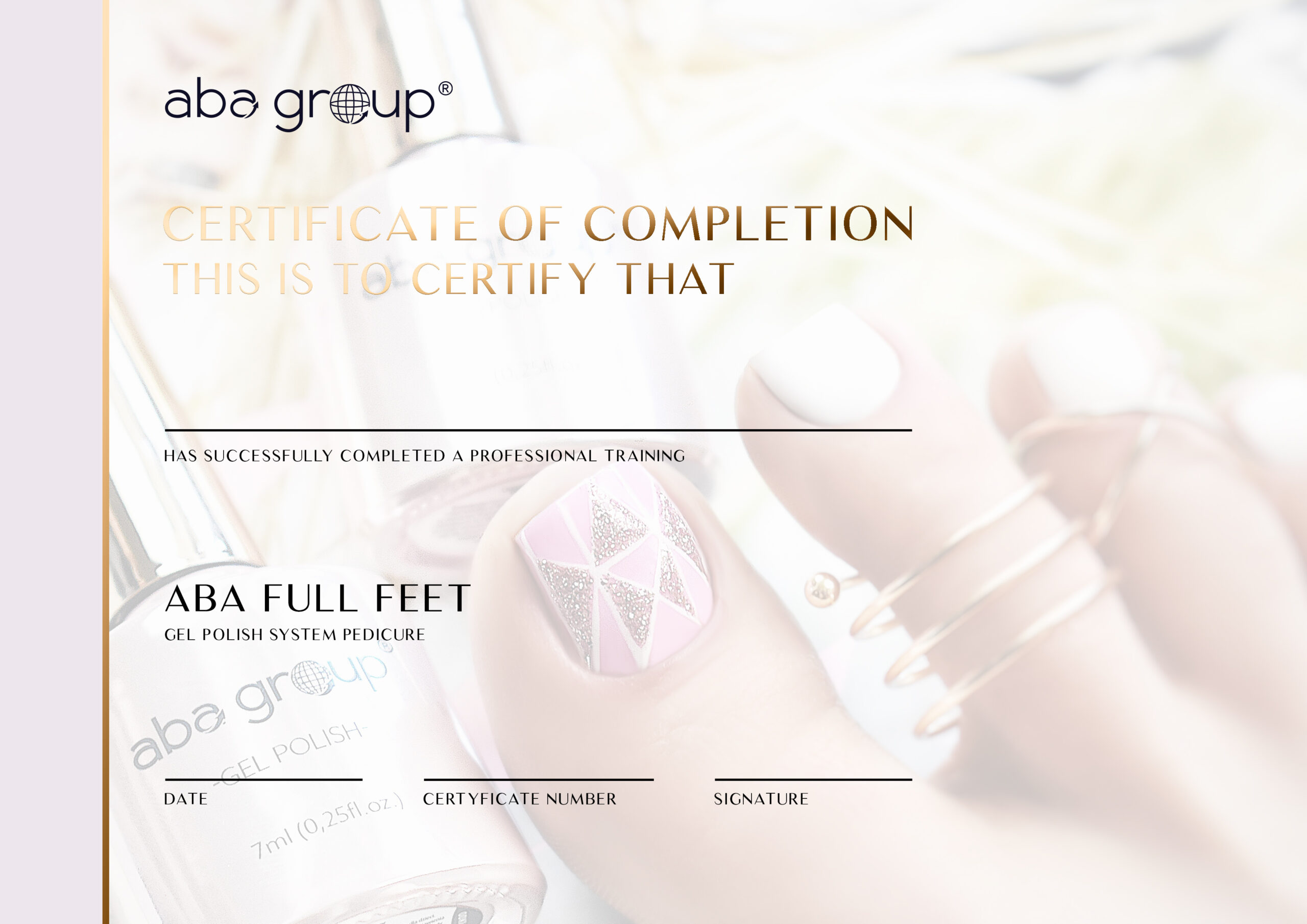 Certyfikat FULL FEET PEDICURE – dla Instruktorów Aba Group