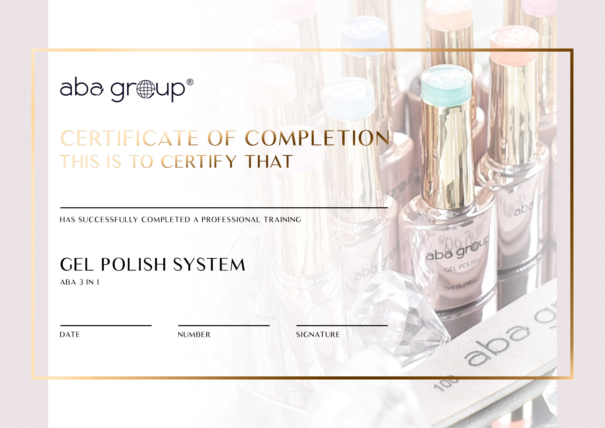 Certyfikat GEL POLISH SYSTEM ABA 3 IN 1 – dla Instruktorów Aba Group – NEW