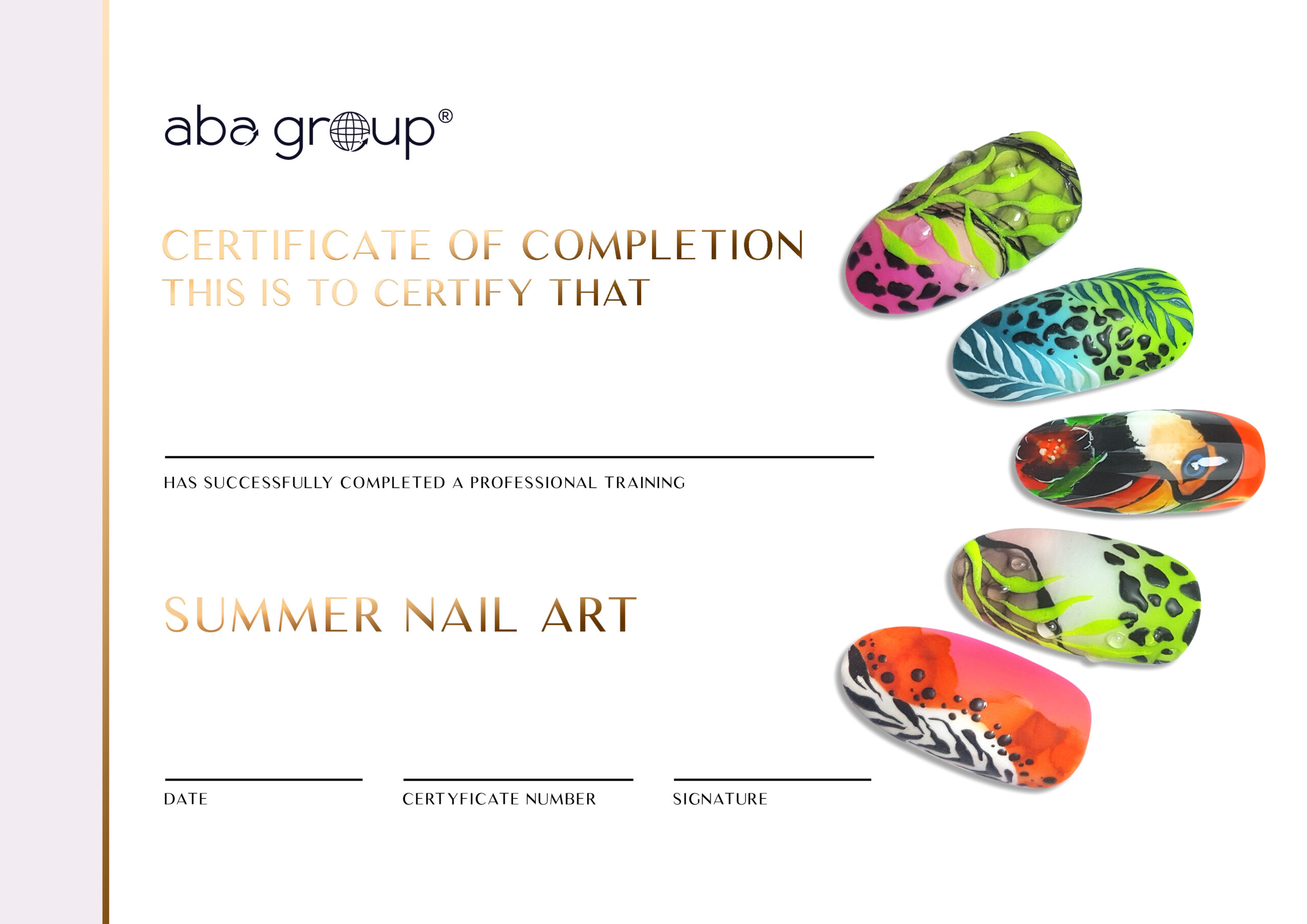 Certyfikat SUMMER NAIL ART – dla Instruktorów Aba Group