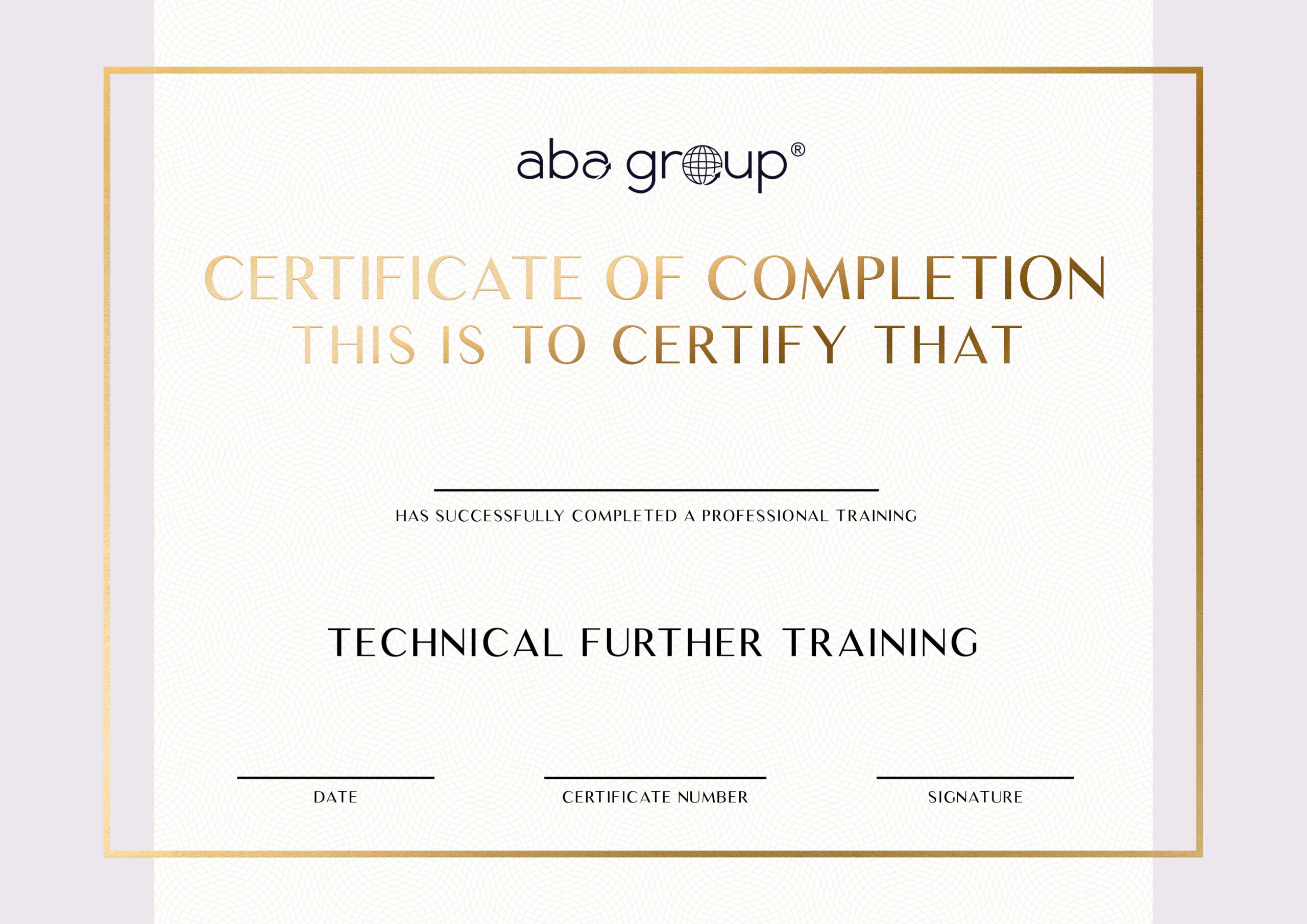 Certyfikat TECHNICAL FURTHER TRAINING – dla Instruktorów Aba Group