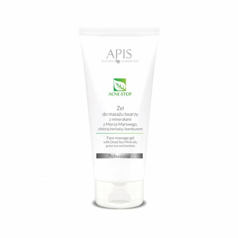 WYPRZEDAŻ – APIS – ACNE STOP – Żel Wygładzający do Masażu Twarzy – dla cery tłustej – z minerałami z Morza Martwego, zieloną herbatą i bambusem 200ml (50995), data ważności – 07.2023