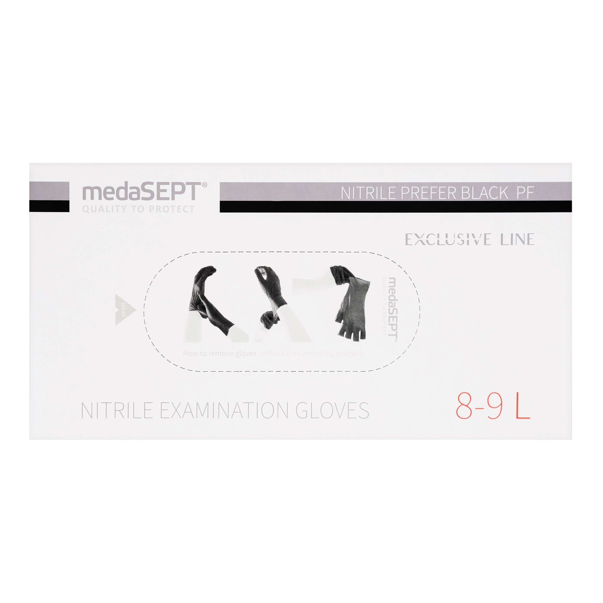 medaSEPT NITRILE PREFER BLACKPF Rękawiczki diagnostyczne, nitrylowe bezpudrowe czarne Kat. III rozmiar L 100szt