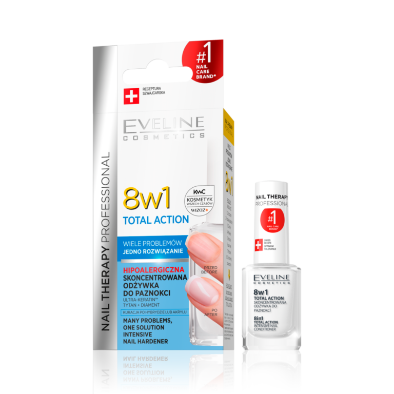 Eveline Cosmetics – NAIL THERAPY – Total Action skoncentrowana odżywka do paznokci 8w1, 12 ml