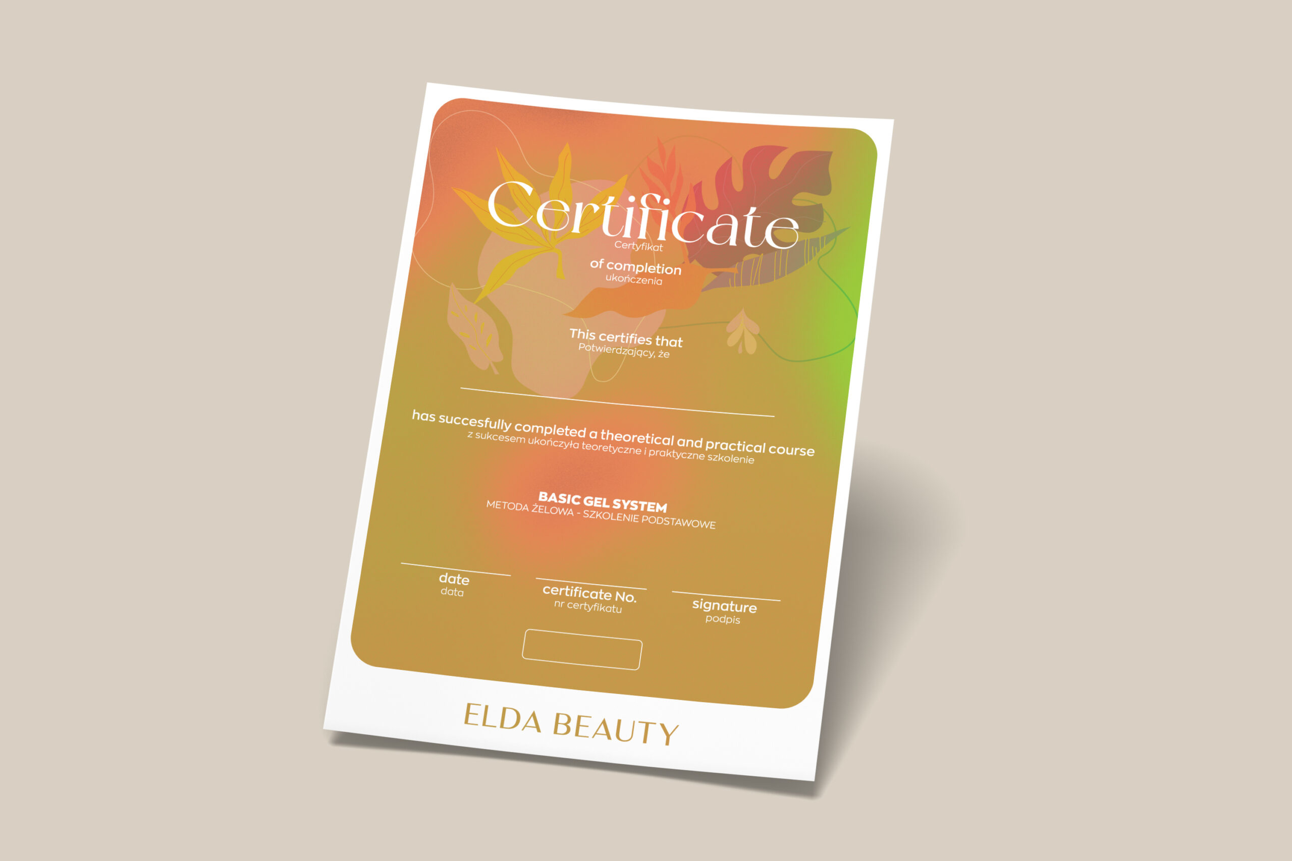 Certyfikat BASIC GEL – dla Instruktorów Elda Beauty