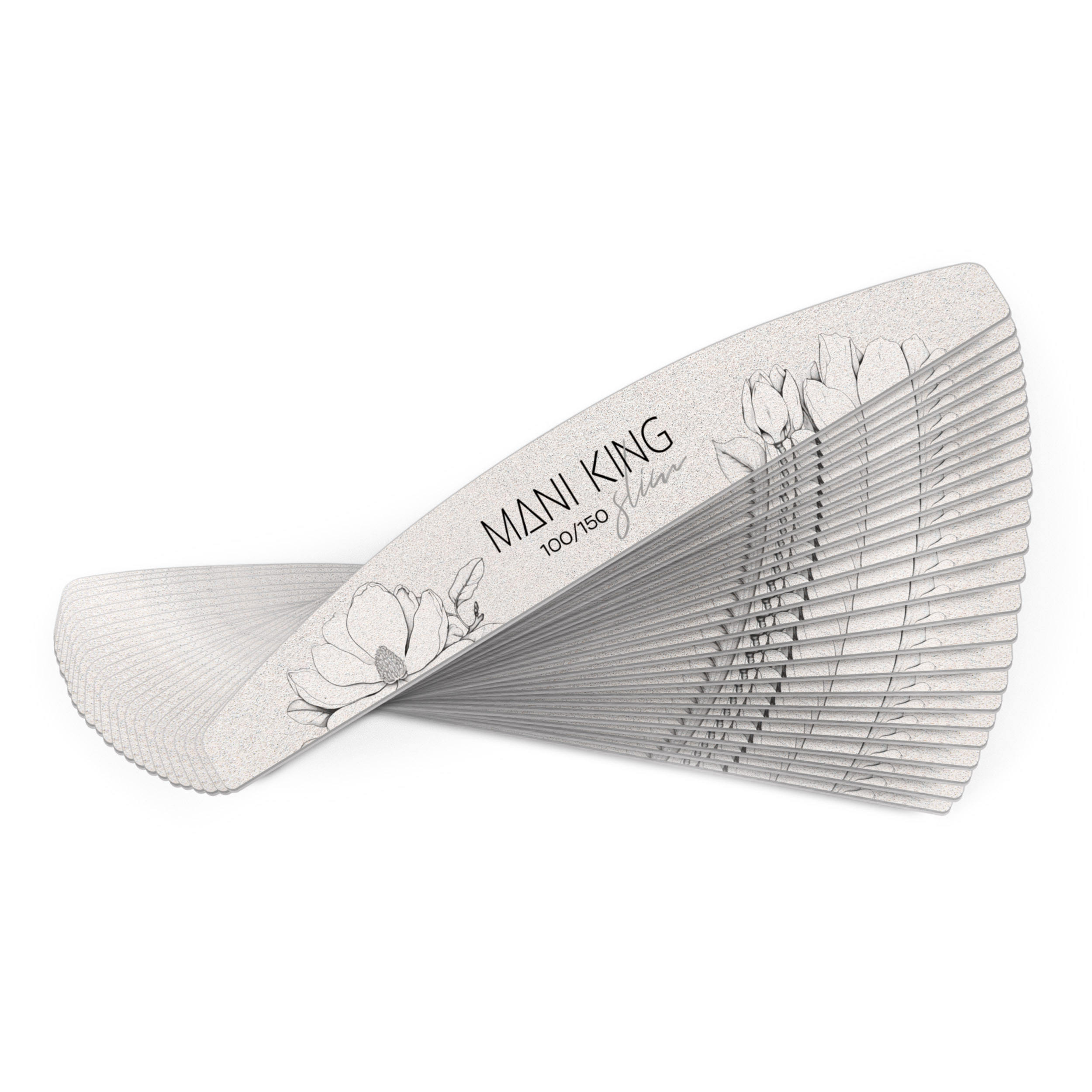 18789G25__MANI KING Mineralny Pilnik do paznokci FLORA PÓŁKSIĘŻYC 100×150 Slim – 25 szt_W1