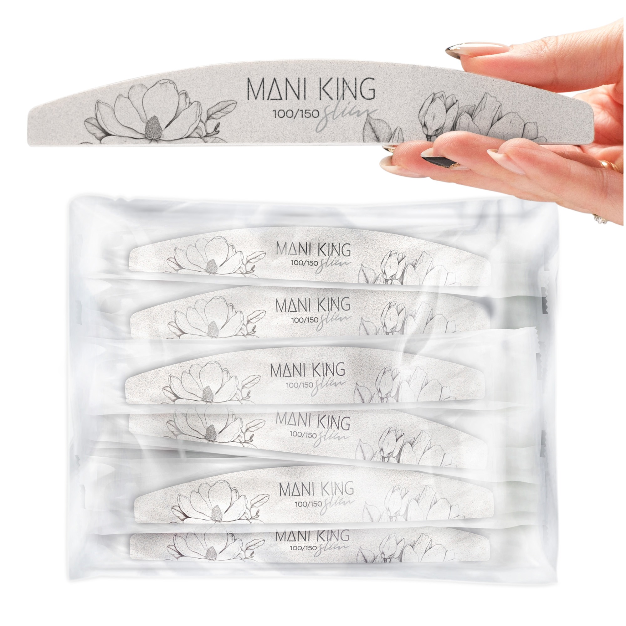 18793G25_MANI KING Mineralny Pilnik do paznokci FLORA PÓŁKSIĘŻYC 100×150 Slim BEZPIECZNY PAKIET – 25 szt__M2