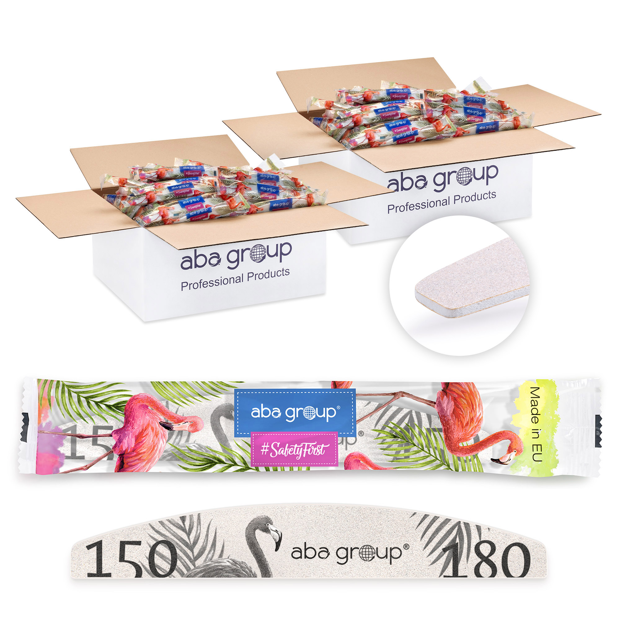 Aba Group BEZPIECZNY PAKIET Pilnik do paznokci PÓŁKSIĘŻYC 150/180 SLIM - FLAMING, 1000 sztuk