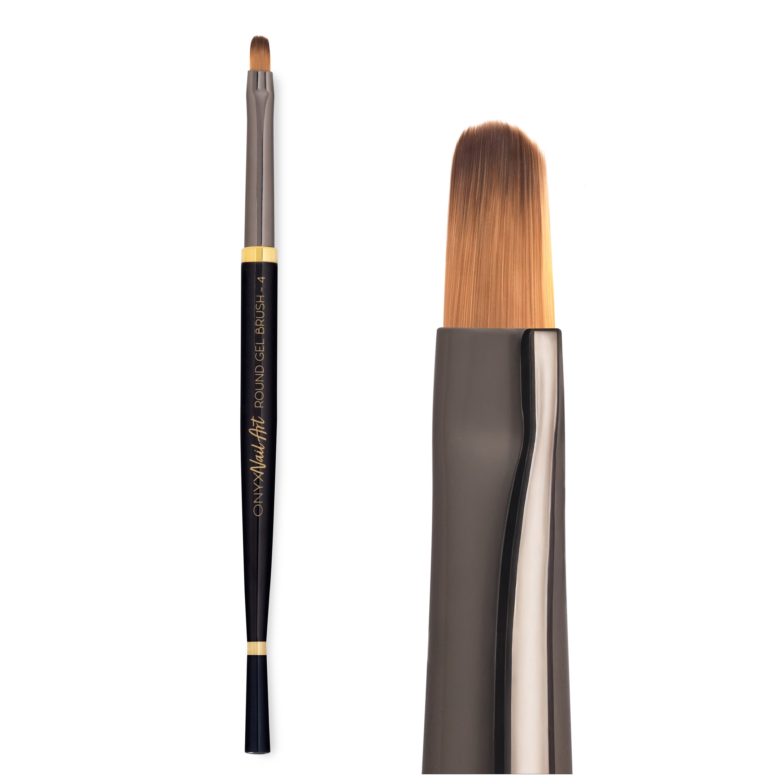 Aba Group Pędzel do żelu ONYX Nail Art Round Gel Brush - 4, okrągły, czarny